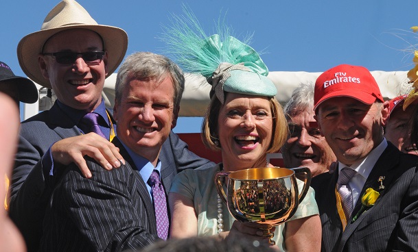 Melbourne Cup Gai Waterhouse & Andrew Roberts, celebrate their Melbourne Cup winning horse Fiorente, 2013.